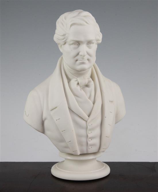 A Copeland Parian bust of Sir Robert Peel, after James Westmacott, c.1850, 26.5cm.